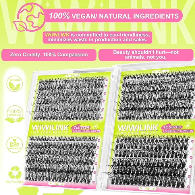 Lash Clusters Kit 40D+50D+60D+80D Individual Lashes 468PCS D Curl 10-18mm DIY Eyelash Extension Kit with Cluster Lash Bond & Seal and Applicator for Eyelashes Extension Beginners