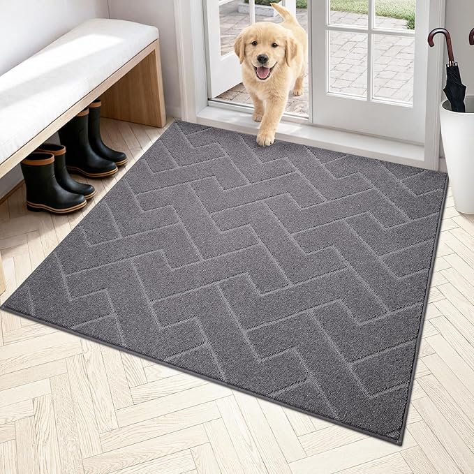 PURRUGS Dirt Trapping Door Mat 48" x 48", Non-Slip Machine Washable Entry Rug, Dog Doormat, Indoor Front Door Mat, Super Absorbent Entryway Rug for Muddy Shoes & Paws, Grey