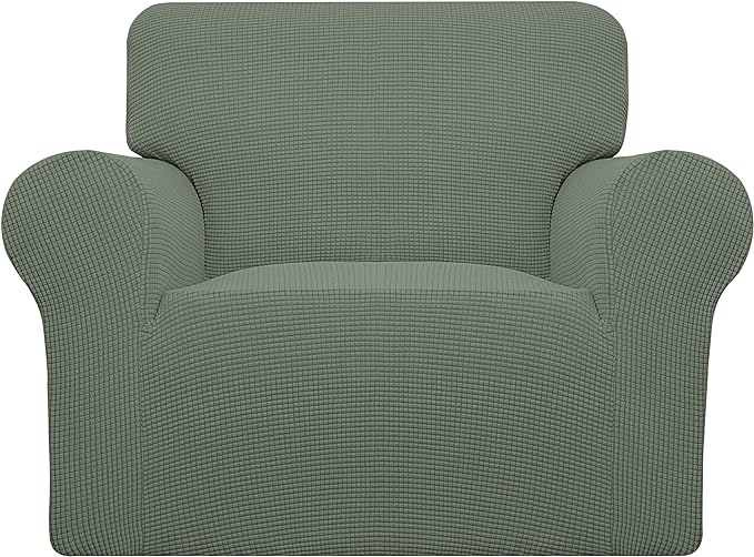 Easy-Going Stretch Chair Sofa Slipcover 1-Piece Couch Sofa Cover Furniture Protector Soft with Elastic Bottom for Kids, Pet. Spandex Jacquard Fabric Small Checks (Chair, Greyish Green)