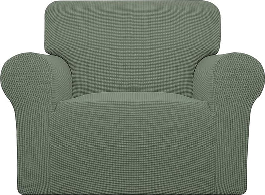 Easy-Going Stretch Chair Sofa Slipcover 1-Piece Couch Sofa Cover Furniture Protector Soft with Elastic Bottom for Kids, Pet. Spandex Jacquard Fabric Small Checks (Chair, Greyish Green)