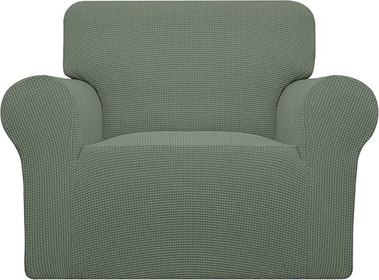 Easy-Going Stretch Oversized Chair Sofa Slipcover 1-Piece Couch Sofa Cover Furniture Protector Soft with Elastic Bottom for Kids Spandex Jacquard Fabric Small Checks Greyish Green