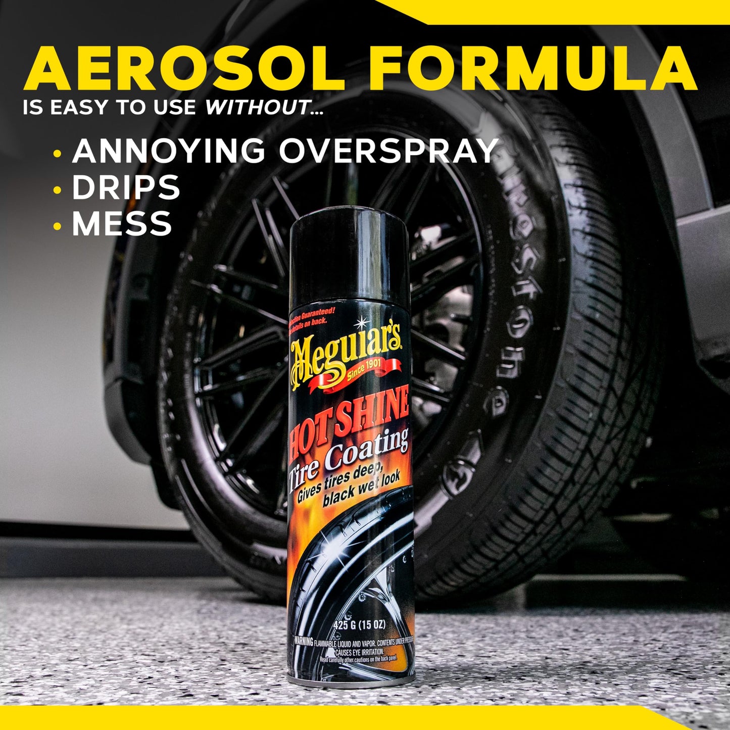 Meguiar's Hot Shine High Gloss Tire Coating - Get Long-Lasting Tire Protection and Glossy Tires with a Wet Look Shine, 3 Pack of 15 Oz Aerosol Cans