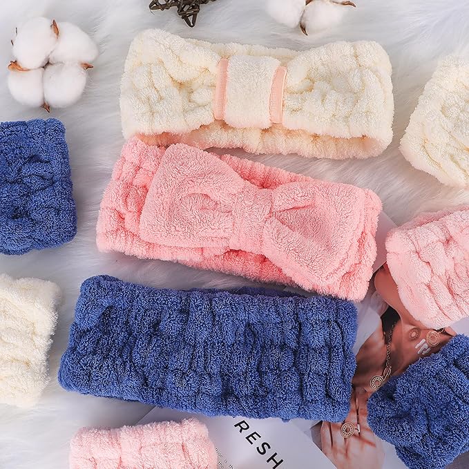 9 Pcs Spa Headband for Washing Face,Skincare Headband and Wristband Set,Women Teen Girls Facial Hairbands for Washing Face, Makeup, Sports, Yoga (beige + dark pink + navy)