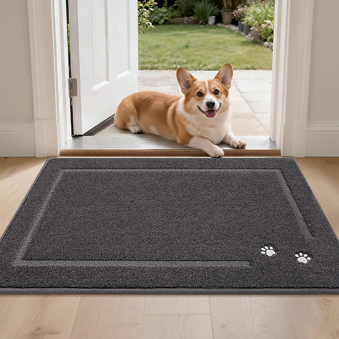 BEQHAUSE Dog Door Mat for Mud Paws Dirt Trapper Doormat Non-Slip Entryway Rugs Absorbent Welcome Mat Washable Indoor Floor Mat Low-Profile for Front Door, 24" x 36", Dark Grey
