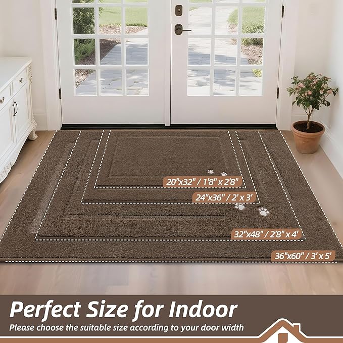 BEQHAUSE Dog Door Mat for Mud Paws Dirt Trapper Doormat Non-Slip Entryway Rugs Absorbent Welcome Mat Washable Indoor Floor Mat Low-Profile for Front Door, 24" x 36", Brown