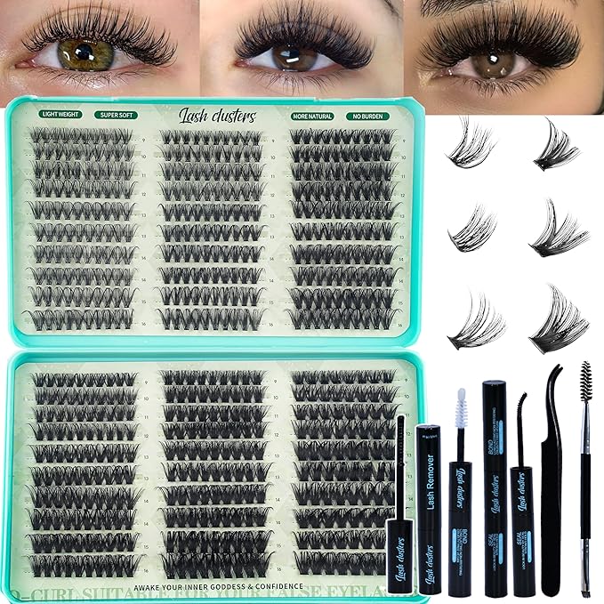 Wispy Lash Clusters Kit 640pcs Eyelash Cluster Extensions Curl Individual False Eyelashes Natural Fluffy Mink Lash Extension Kit (Lash Clusters-30D+40D+50D+60D+80D+100D KIT, Lash Clusters)