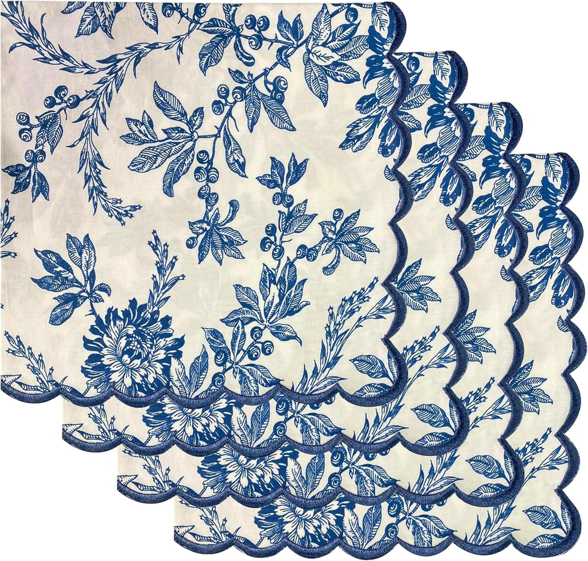 Ridhi Hand Block Print Incremental Blue 18" x 18" (Set of 4) Embroidery Table Napkins Reusable Cotton Dinner Napkins for Weddings, Parties, Everyday Dining Gift for Spring, Easter, Valentine