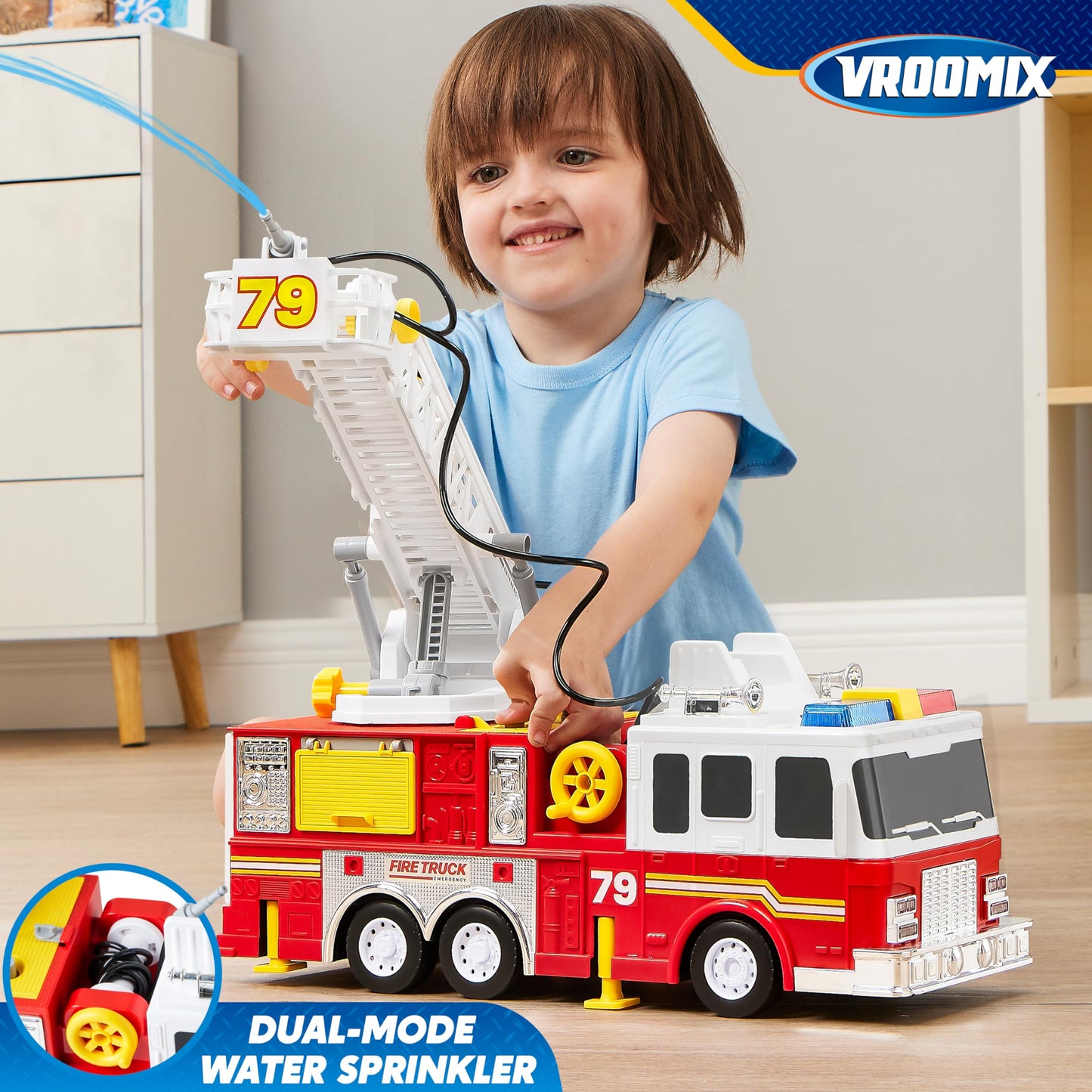 JOYIN Extra Large Toddler Fire Truck Toys for Boys with 33-inch Ladder, Lights & Sprinkler Pump, Big Emergency Vehicle, Kids Toys for Age 3, 4, 5, 6, 7, Christmas Birthday Gift for Grandkids