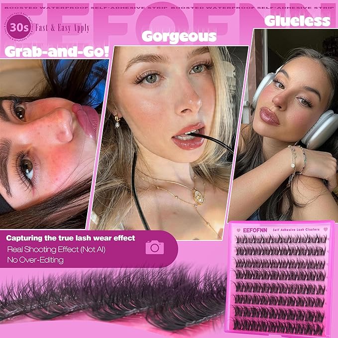 Lash Clusters Natural Eyelash Clusters Wispy Lashes Clusters C Curl Cluster Eyelash Extensions 8-14mm Lash Cluster Invisible Band Individual Lashes Bunny Cluster Lashes by Eefofnn