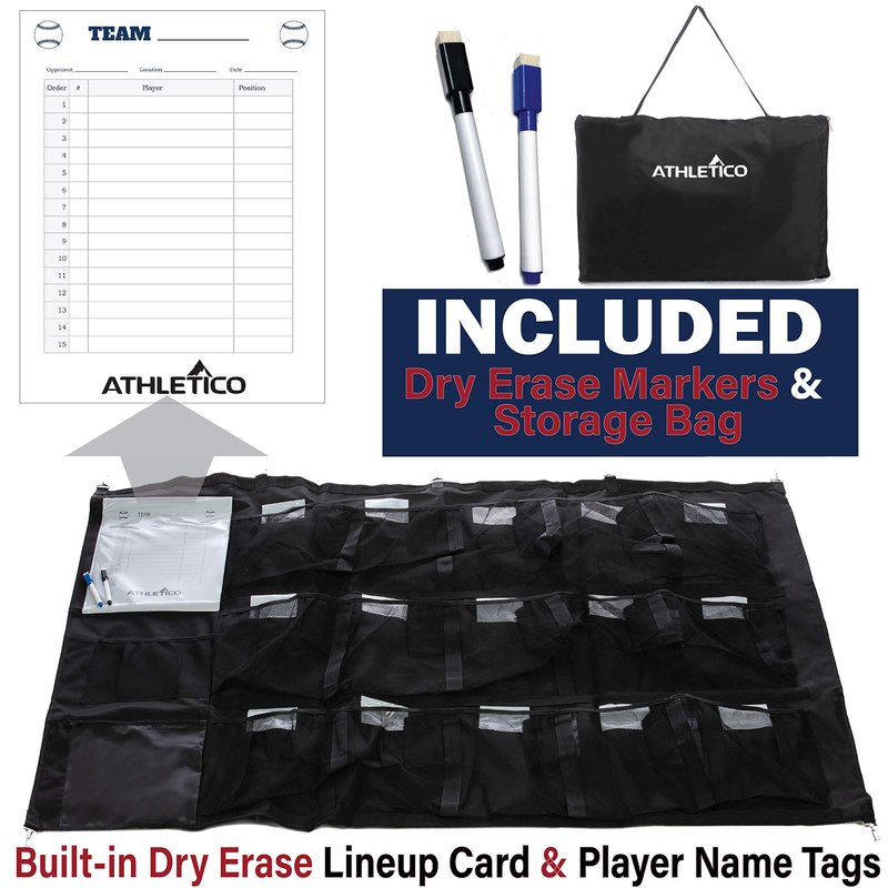 Athletico 15 Player Dugout Organizer - Hanging Baseball Helmet Bag to Organize Baseball Equipment Including Gloves, Helmets, Batting Gloves, Balls, & More