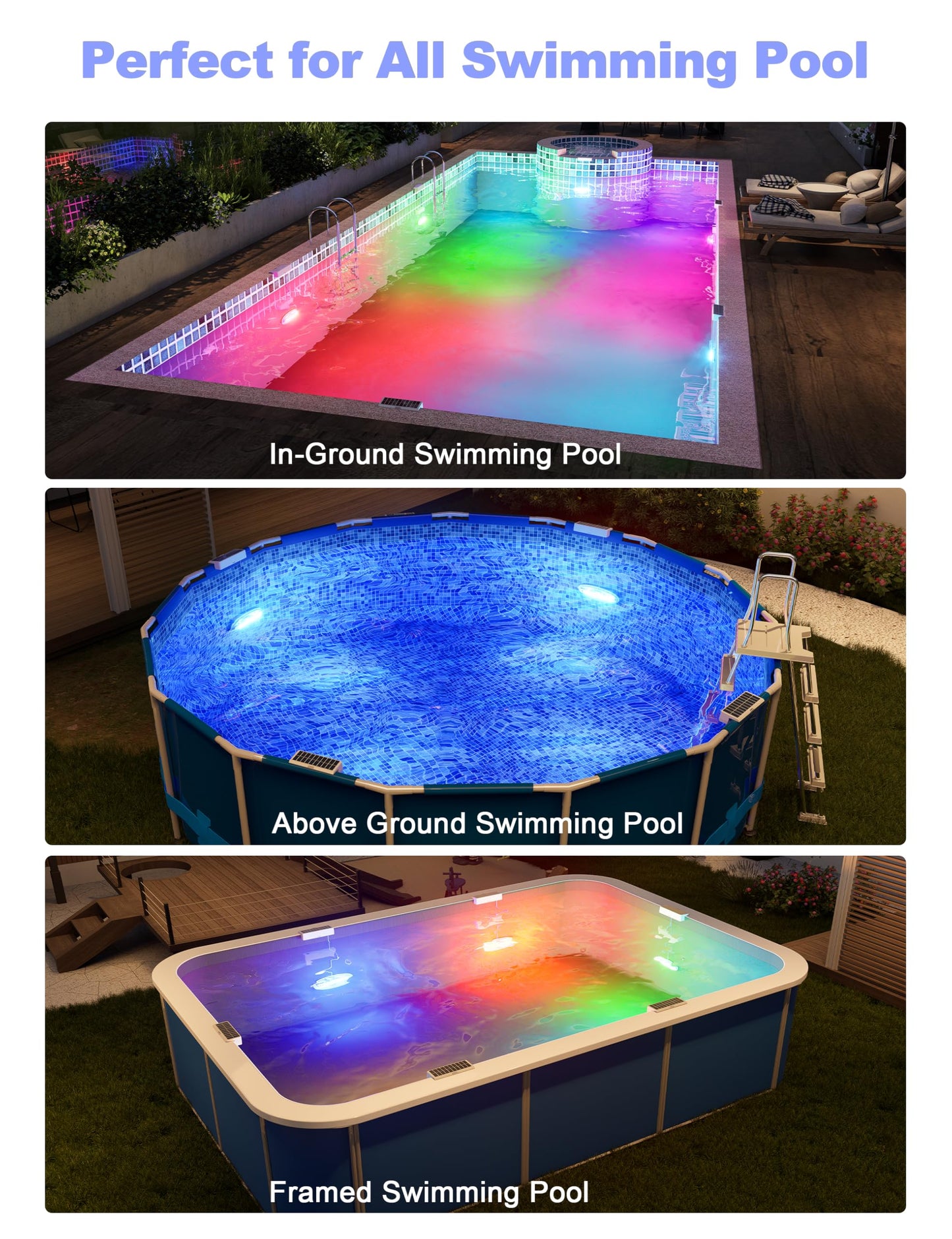 APONUO 4 Pack Solar Pool Lights, Pool Solar Lights for Above Ground Pools with Remote, IP68 Waterproof, RGB Color Changing Solar Powered Pools Light for Pond, Fountain,Yard (Gray)