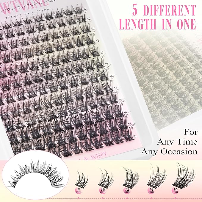 Wispy Lash Clusters Natural Eyelash Clusters C-Curly Individual Lashes 8-16 mm Cluster Eyelash Extensions Natural Look Lash Extension with Thin Lash Band DIY Lash Extension at Home by WTVANE