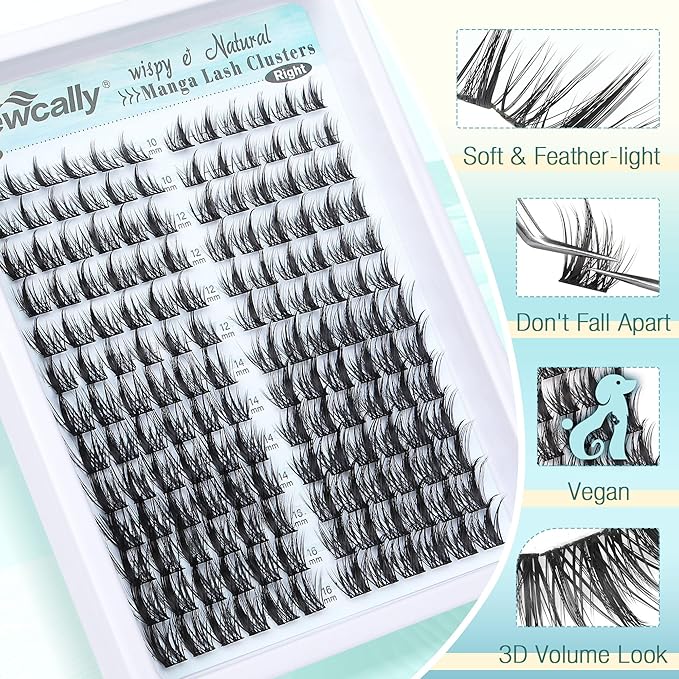 Wispy Lash Clusters Natural DIY Lash Extension Manga Spiky Cluster Eyelash Extension CD-curly Eyelash Clusters 10-16MM Individual Lashes Cat Eye Look by Newcally