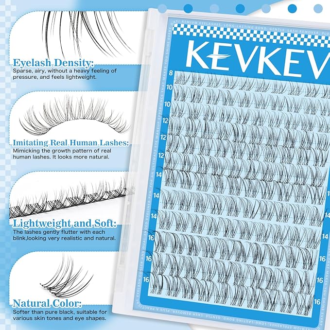 Wispy Lash Clusters Kit Venus Invisible Thin Band Natural Eyelash Clusters 8-16mm Lash Extension Kit Mix Length Clear Band Natural Look Cluster Eyelash Extensions With Lash Bond DIY Lash At Home