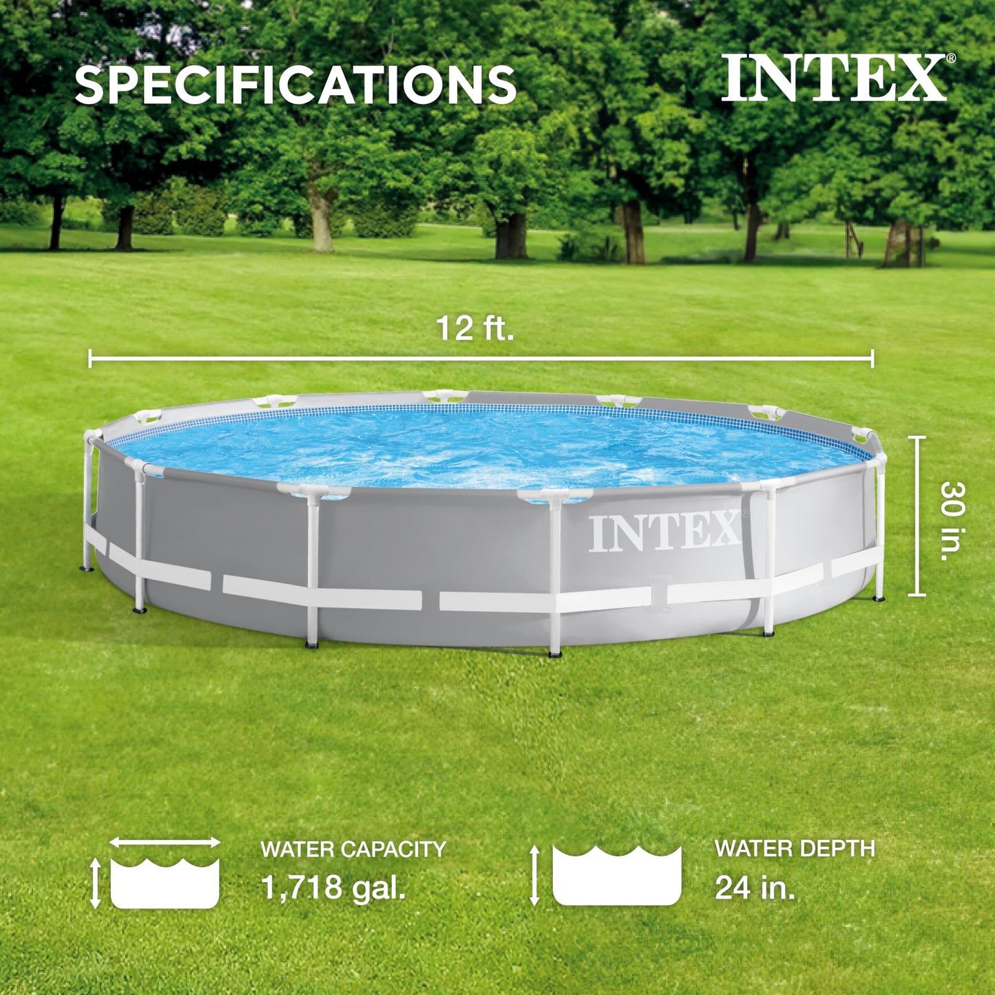 INTEX 26710EH Prism Frame Premium Above Ground Swimming Pool: 12ft x 30in – SuperTough Puncture Resistant – Rust Resistant – Easy Assemble – 1718 Gallon Capacity – Pool Only