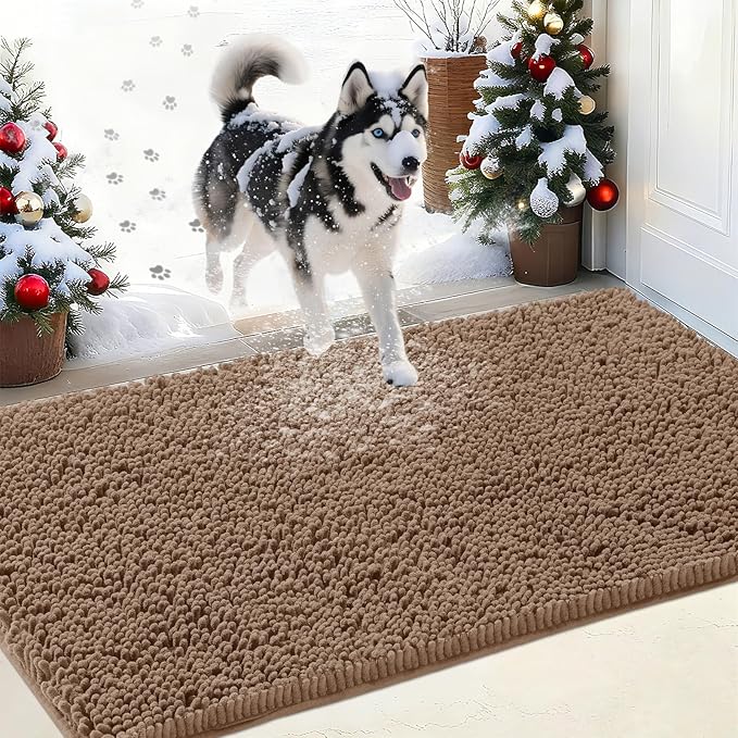 IM HOME Chenille Absorbent Outdoor Doormat 60" x 48", Washable Muddy Door Mats for Dog Non Slip Indoor Doormats Dog Mat for Muddy Paw Front Inside Doormats for Entryway Camel
