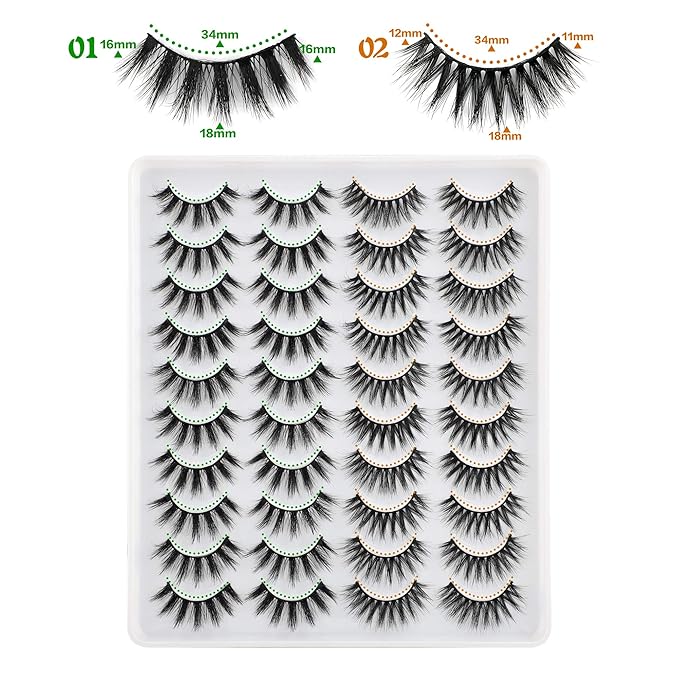 Lanflower Natural Lashes Pack Faux Mink Lashes Handmade Wholesale Strip Lashes 20 Pairs 2 Styles