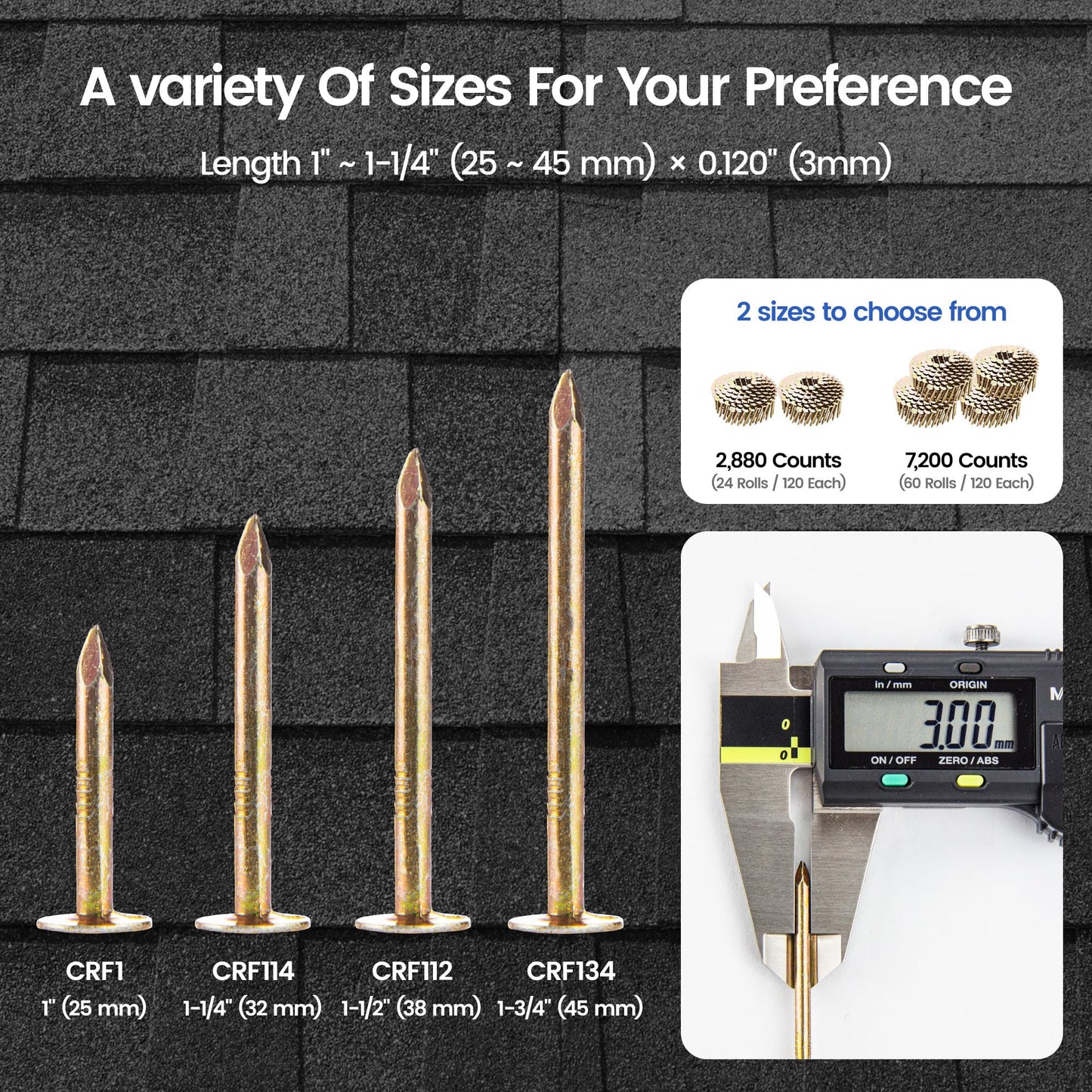 meite Coil Roofing Nails 1-3/4 Inch 15 Degree Electro Galvanized Coil Nails for Pneumatic or Cordless Roofing Nailer Gun, Big Head Wire-Collated Roofing Nails for Lathing Sheathing 2,880PCS