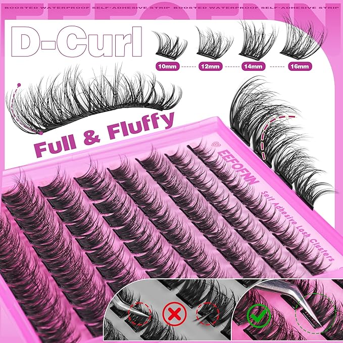 Self Adhesive Eyelashes Wispy Pre Glued Lashes Natural Self Adhesive Lash Clusters 10-16mm Press On Lashes DIY Eyelash Extension Kit No Glue Needed Spider Cluster Lashes with Tweezers by Eefofnn