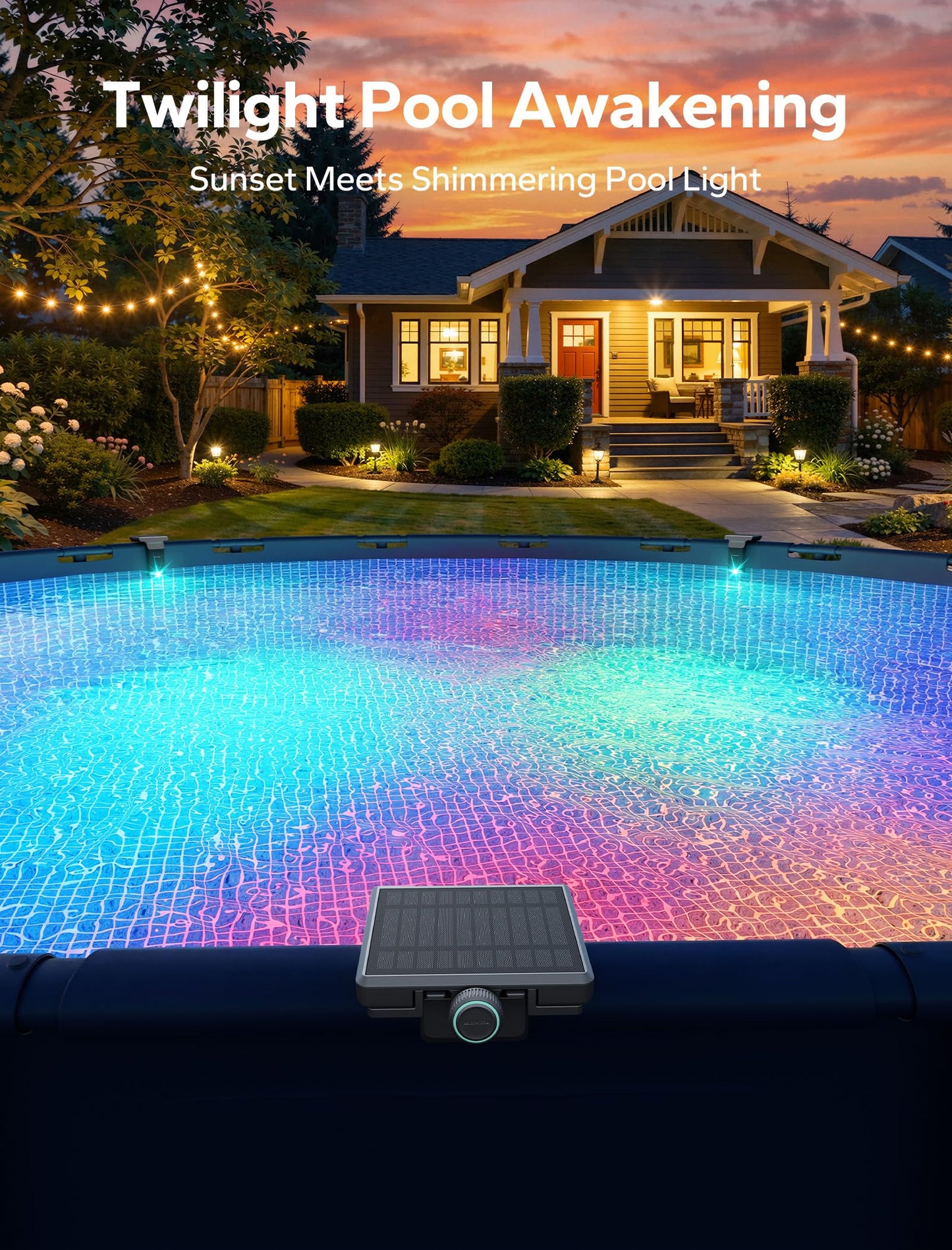 Solar Pool Lights for Inground & Above Ground Pool, 10-Color 4-Mode LED Pool Lights, Underwater Swimming Pool Lights with Timer, Submersible Pool Lights with Remote, Waterproof Design (Black, 1 Pack)