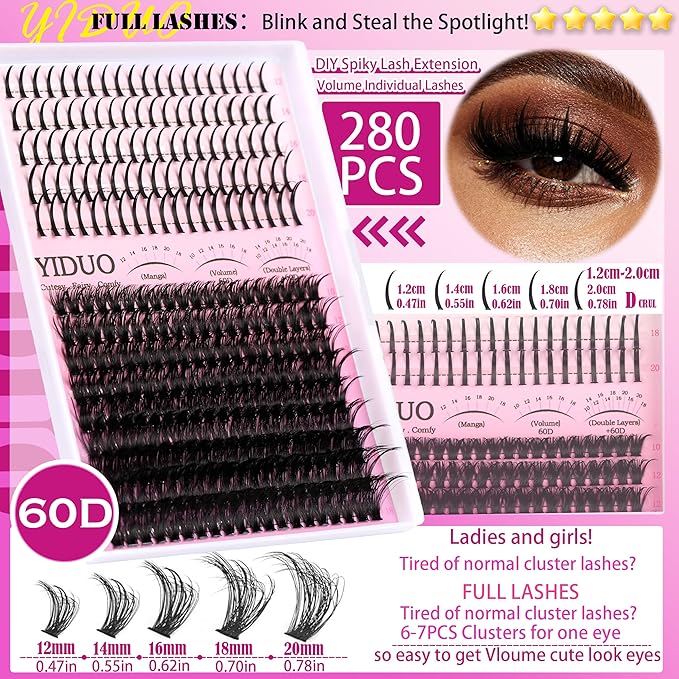 YIDUO Lashes Clusters Kit with Spikes Bottom Lash Extensions 816Pcs Bulk Packs with 2X Bond&Seal Wispy Individual Fake Eyelash Kit Wholesale Large Pack for Beginners Gift Choice