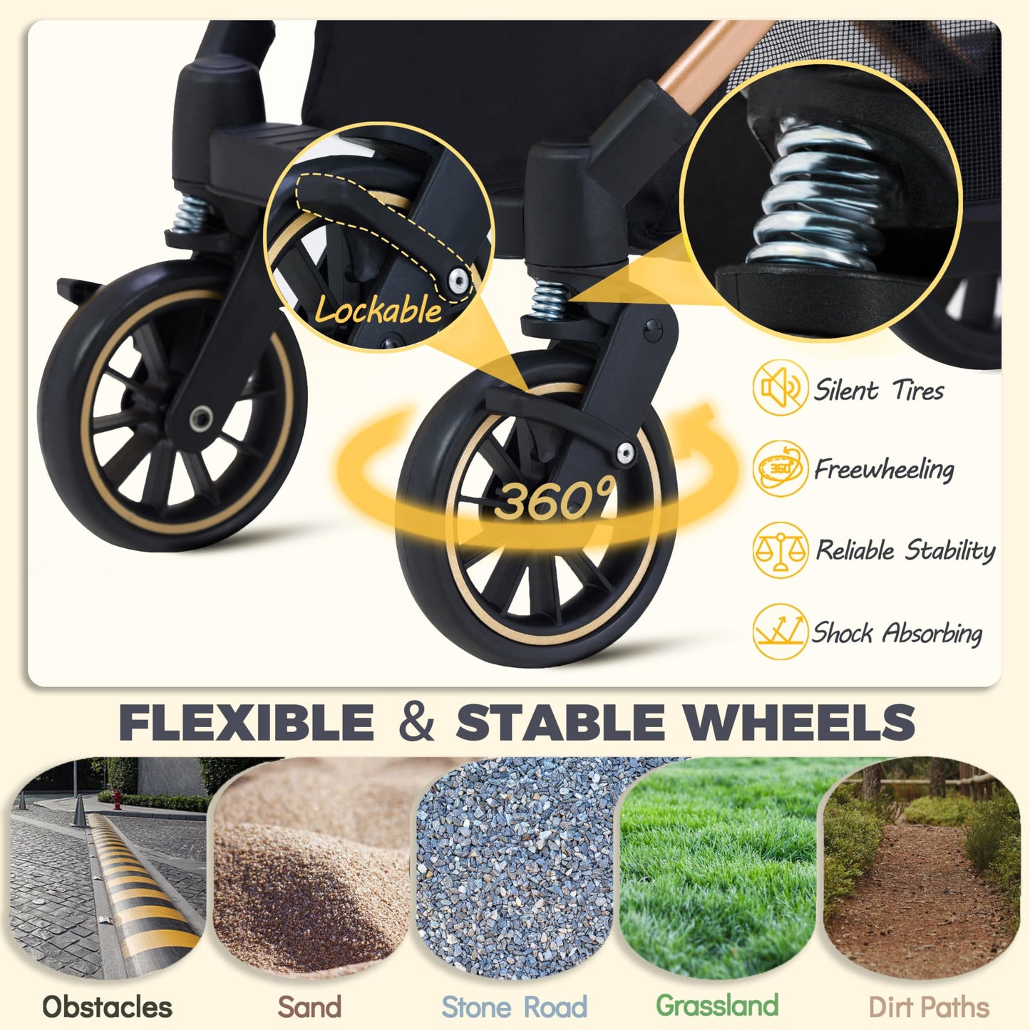 GdnWings Pet Stroller for Small Dogs, Lightweight Small Dog Stroller for Dogs Cats with 6 Shock Absorption System, Detachable Carrier Suitable for Car Seat & Hand Carry, Safe Outings, Black
