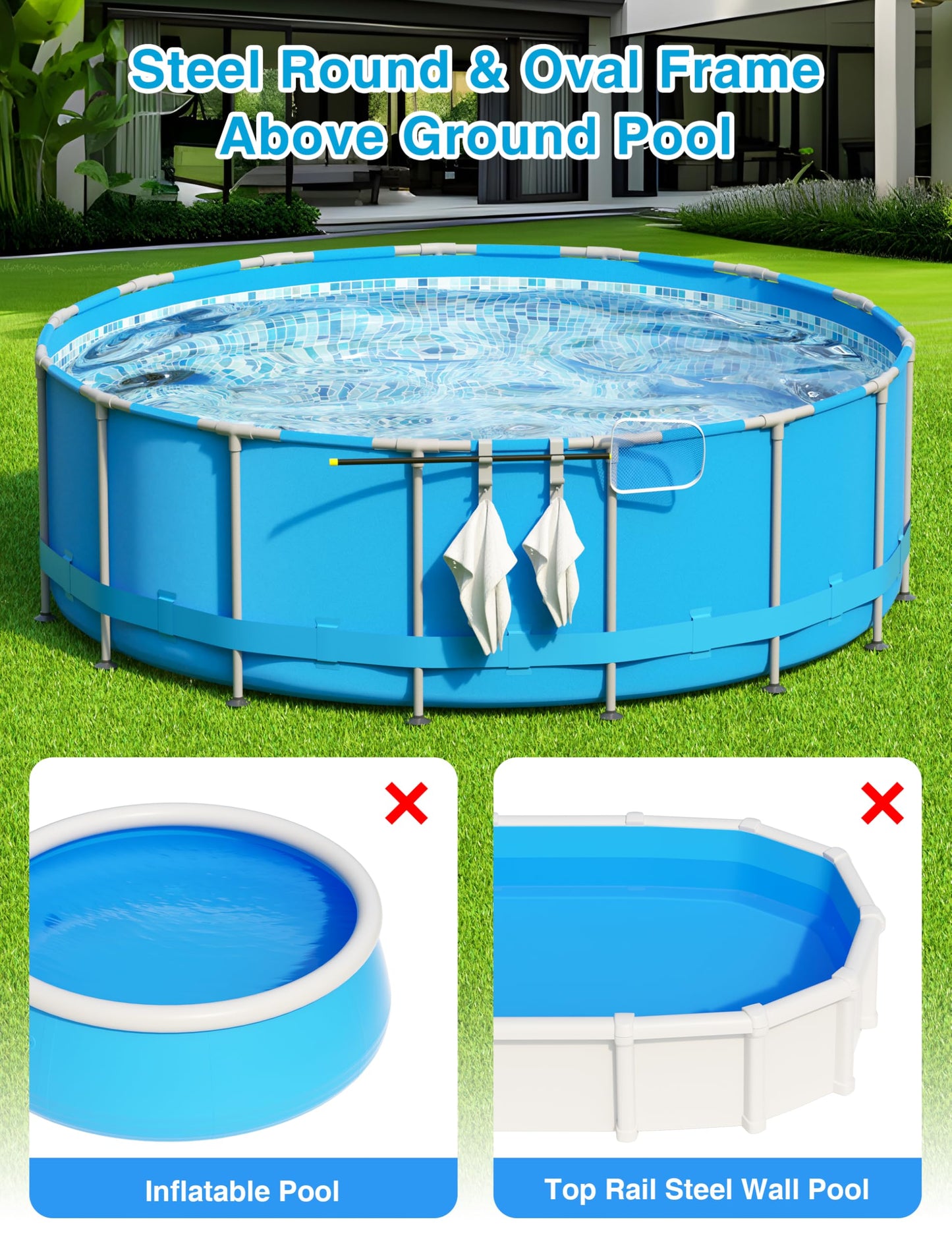 POOLHOUR Pool Hooks for Poles - Adjustable 3-Hook Pool Pole Hanger for Above Ground Pool Accessories,Skimmer & Cleaning Tool Bracket for Above Ground Pool Maintenance[Patented]