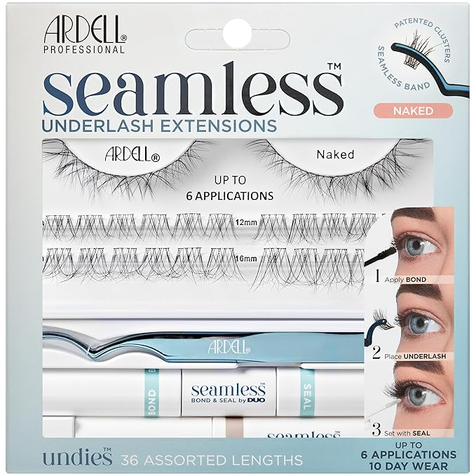 Ardell Seamless Under DIY Lash Extensions Kit Naked Style - Natural Lash Clusters Kit Wispy, Eyelash Clusters, 36 Individual Lashes, Cluster Eyelash Extensions with Bond & Seal, 1 Pack