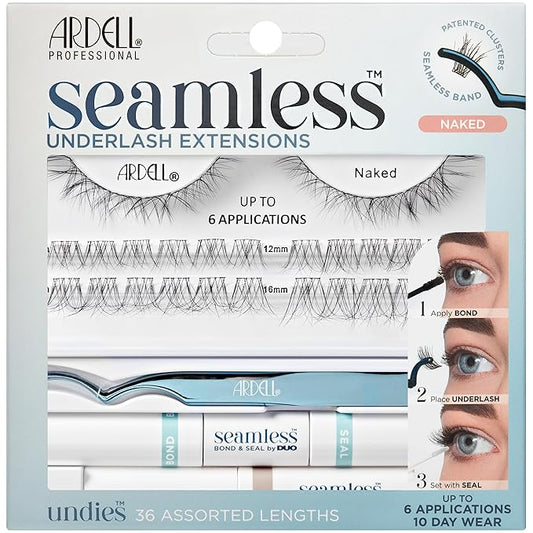 Ardell Seamless Under DIY Lash Extensions Kit Naked Style - Natural Lash Clusters Kit Wispy, Eyelash Clusters, 36 Individual Lashes, Cluster Eyelash Extensions with Bond & Seal, 1 Pack