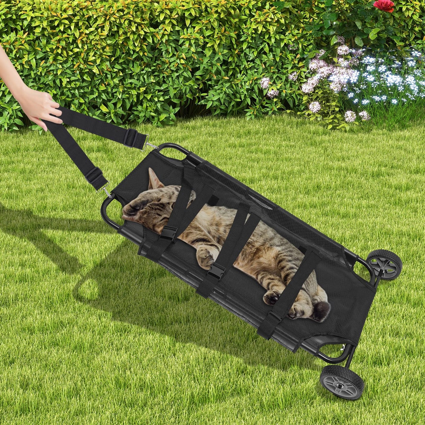 WDZCZDoo Black Animal Stretcher Pet Trolley, 45x27 Inch, Max 220lbs Capacity, Ideal for Large Dog Breeds, Veterinary Transport, Pet Emergency Care