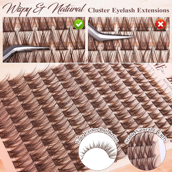 Wispy Lash Clusters Brown Eyelash Clusters Natural 8-16mm Lashes Cluster Eyelash Extensions C-Curly Thin Band Individual Lashes Natural Look DIY Lash Extension at Home by Wtvane