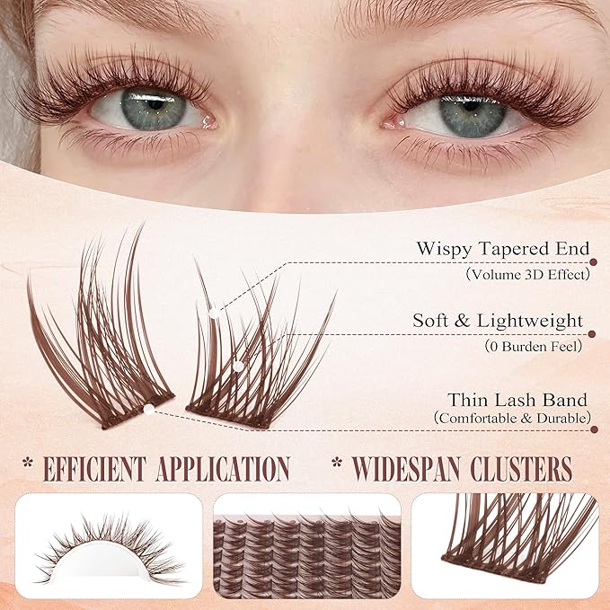 Wispy Lash Clusters Brown Eyelash Clusters Natural 8-16mm Lashes Cluster Eyelash Extensions C-Curly Thin Band Individual Lashes Natural Look DIY Lash Extension at Home by Wtvane