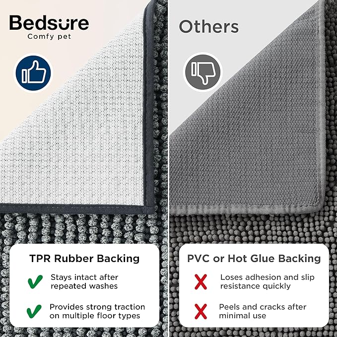 Bedsure Dog Door Mat for Muddy Paws, High-Low Absorbent Chenille Indoor Entrance Mud Dirt Trapper Soak-Stopper, Machine Washable Non-Slip Entryway Rug for Pets, 24"x16" Grey