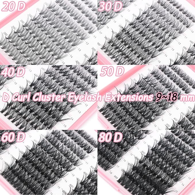 Manga Lash Clusters, 600 Pcs Eyelashes Clusters Extensions 9-16mm Individual Lashes D Curl Fluffy Wispy False Eyelashes Thin Band (20D&30D&40D&50D&60D&80D)