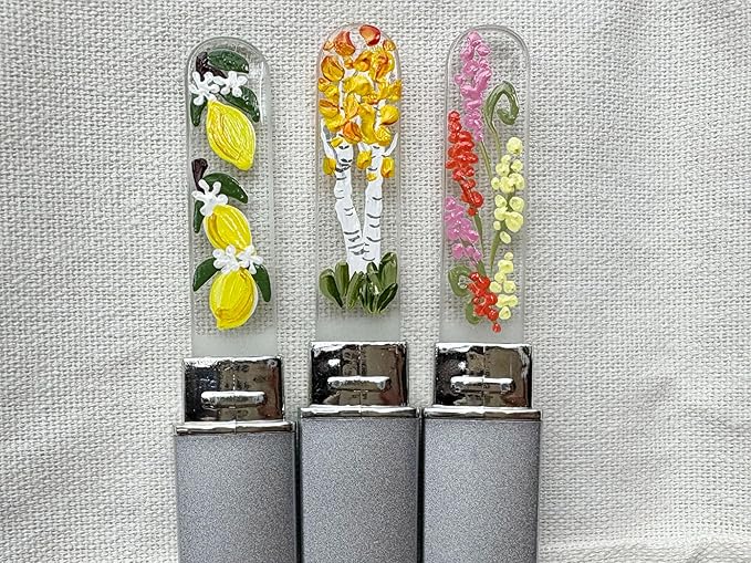 Hand-Painted Pastel Snapdragons Glass Nail File Ã¢ÂÂ Czech Crystal Manicure Tool, Gentle Durable Nail Care Gift for Women
