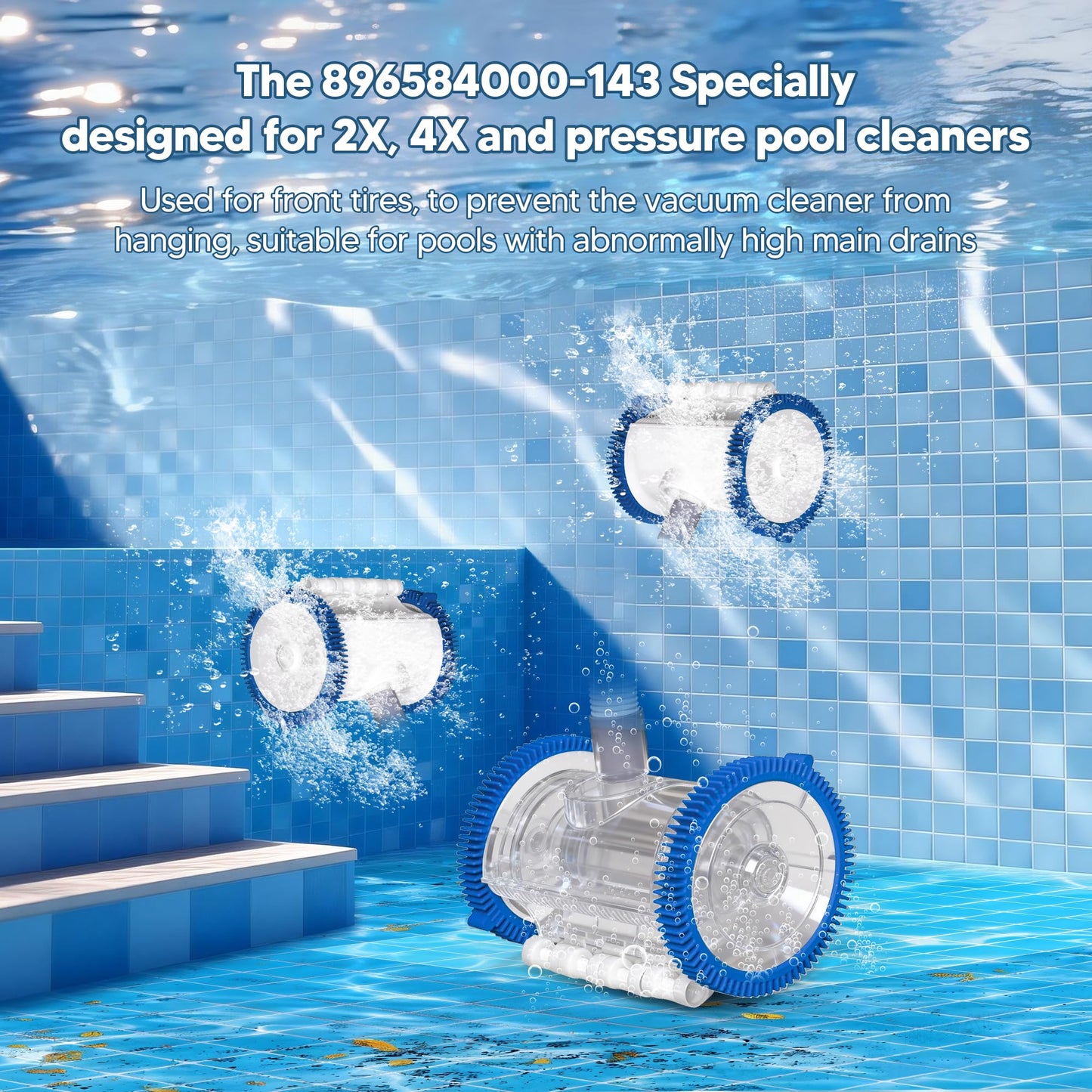 Funmit 896584000-143 Blue Front Tire Kit with Super Hump Replacement for Haywood Poolvergnuegen Select Pool Cleaners and Perfectly Compatible with Hayward Phoenix Cleaners (2 Pack)