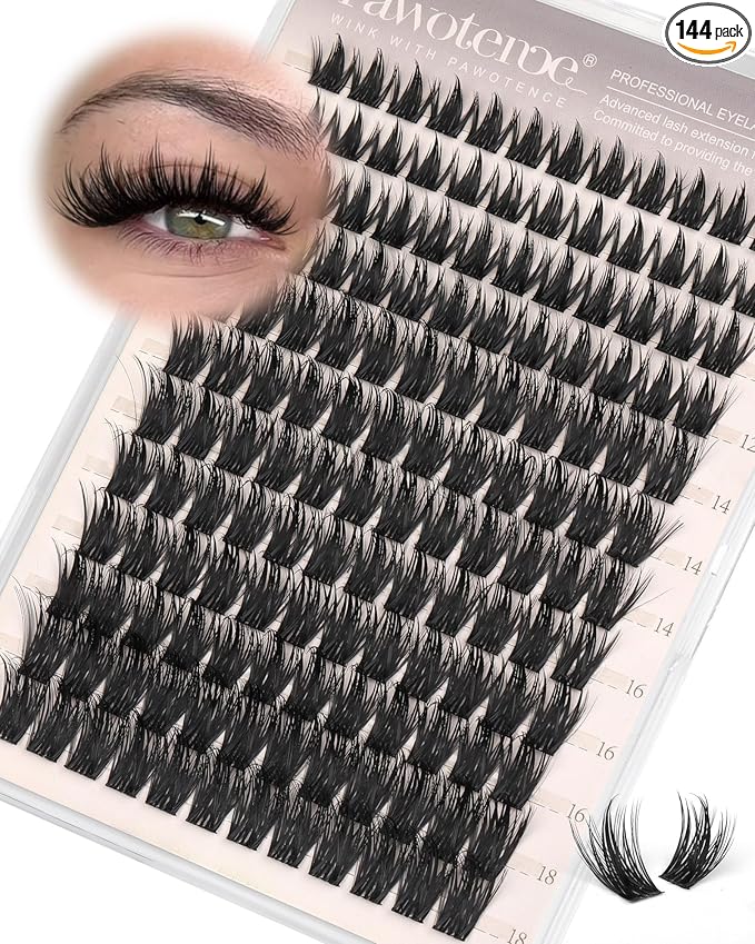 Pawotence Manga Lash Clusters 10-18mm Eyelash Clusters 144pcs Cluster Eyelash Extensions Anime Cluster Lashes Individual False Eyelashes for DIY Lash Extension