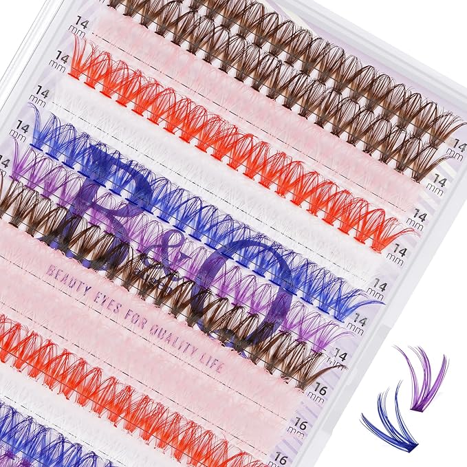 B&Q 280PCS Colored & Rainbow False Eyelashes, 6 Vibrant Colors Lash Clusters Refill Pack in 14mm & 16mm, DIY Volume Lashes for Party, Stage, Cosplay, Festival Makeup