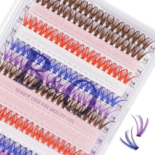 B&Q 280PCS Colored & Rainbow False Eyelashes, 6 Vibrant Colors Lash Clusters Refill Pack in 14mm & 16mm, DIY Volume Lashes for Party, Stage, Cosplay, Festival Makeup