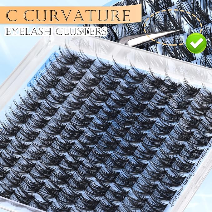 PHKERATA 12mm Wispy Lash Clusters Natural Cluster Eyelash Extensions DIY Individual Lashes C Curvature Eyelash Clusters for Daily Wear with Soft Lash Band