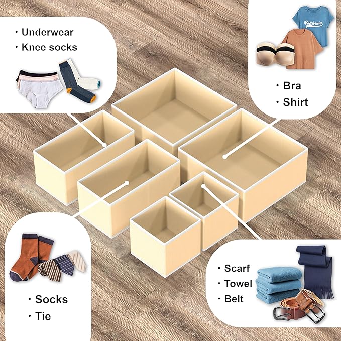 Simple Houseware Foldable Drawer Organizer Set of 12, Beige Ã¢ÂÂ Fabric Storage Bins for Clothes, Underwear, Bra, Panty, Socks, Onesies Ã¢ÂÂ Closet & Dresser Drawer Dividers for Home Organization