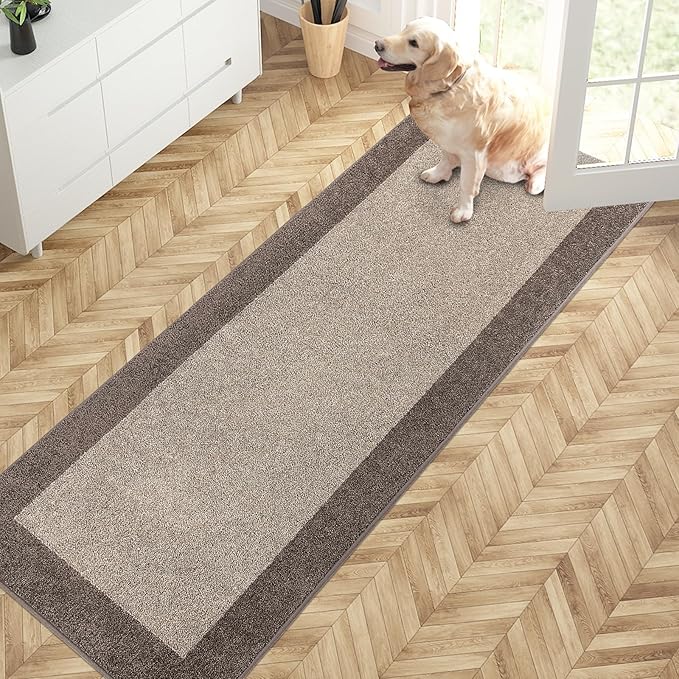 PURRUGS Dirt Trapping Door Mat 24" x 70", Non-Slip Washable Entry Mat, Dog Doormat, Front Door Mat, Super Absorbent Entrance Mat for Muddy Shoes & Paws, Beige & Grayish Brown