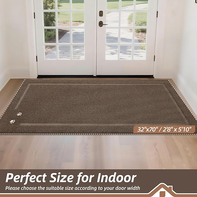 BEQHAUSE Dog Door Mat for Mud Paws Dirt Trapper Doormat Non-Slip Entryway Rugs Absorbent Welcome Mat Washable Indoor Floor Mat Low-Profile for Front Door, 32" x 70", Brown