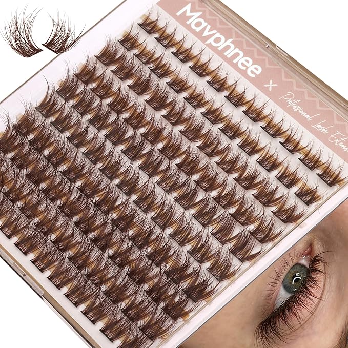 Mavphnee Brown Cluster Lashes Fluffy Eyelash Extensions Wispy Lash Clusters Natural Eyelash Clusters Dark Brown Lash Clusters Soft DIY Individual Lash Extesnions (8-16MM, CC Curve)