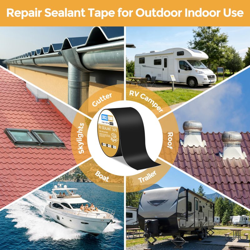 CircleRoad Butyl Sealant Waterproof Tape, RV Roof Tape Black, 4 Inch X 50 Feet RV Repair Sealant Tape, Stop Camper Roof Leaks, UV-Resistant, Weatherproof and Reliable (4In-50FT Black)
