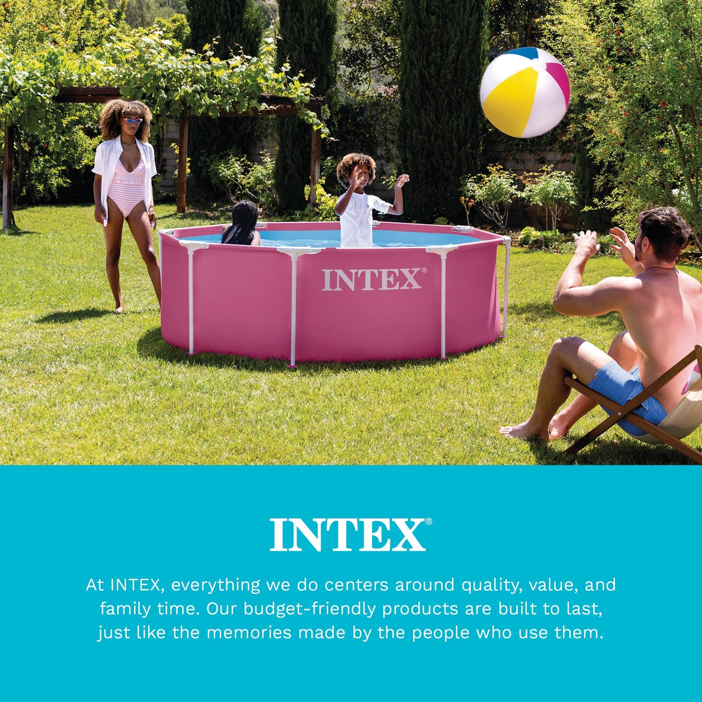 INTEX 28034E Pool Cover: For 10ft Round Metal Frame Pools – Includes Rope Tie – Drain Holes – 10in Overhang – Snug Fit