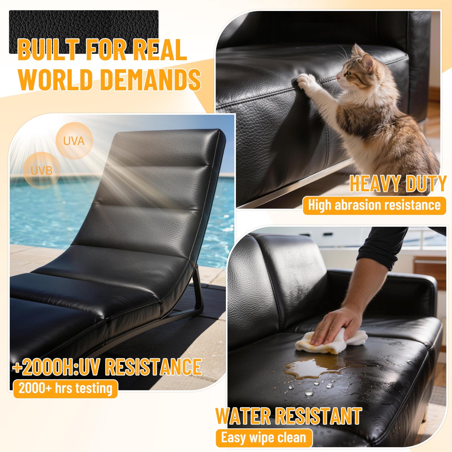 Self-Adhesive Marine Vinyl Faux Leather: Meneng 3 Yard Roll Heavy Duty Boat Seat Vinyl - Waterproof & Scratch-Resistant for Marine Upholstery - Leather Repair Patch for Furniture Sofa Couch