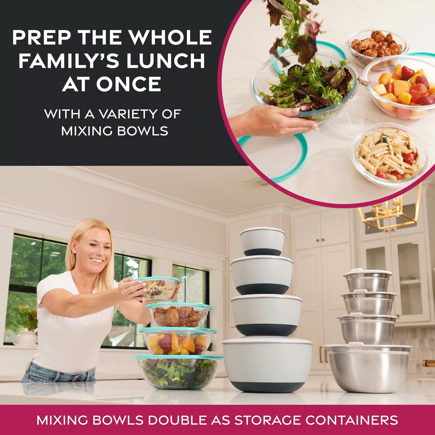 FineDine Stainless Steel Mixing Bowls Set, Dishwasher Safe, Up To 8 Quart Metal Mixing Bowls For Kitchen, Nesting, Large, Small, Big Food Prep, Cooking, Baking