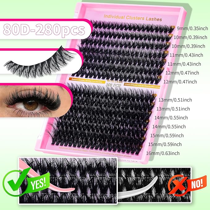 Lash Clusters Kit DIY Lash Extension Kit 3D Effect Cluster Lashes 840Pcs Cluster Eyelash Extensions Wispy Eyelash Clusters with Lash Bond&Seal,Gift Packs for Beginners Bulk Pack(12 Counts Lash Kit-3)