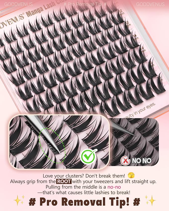 Goddvenus Bunny Manga Lash Clusters, Natural Wispy Cluster Eyelash Extensions, DIY Lash Extension at Home For Dolly Anime Look, Thick Fairy Individual Lashes Clusters